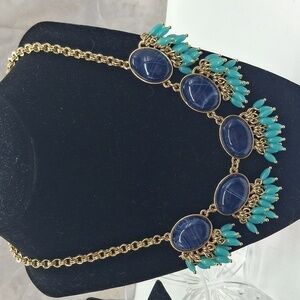 Talbots Blue and Gold Statement Necklace